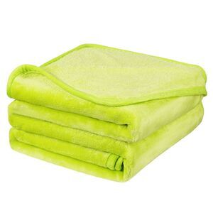 Flannel Fleece Blanket Soft Warm Luxury Hemmed Green Yellow Full